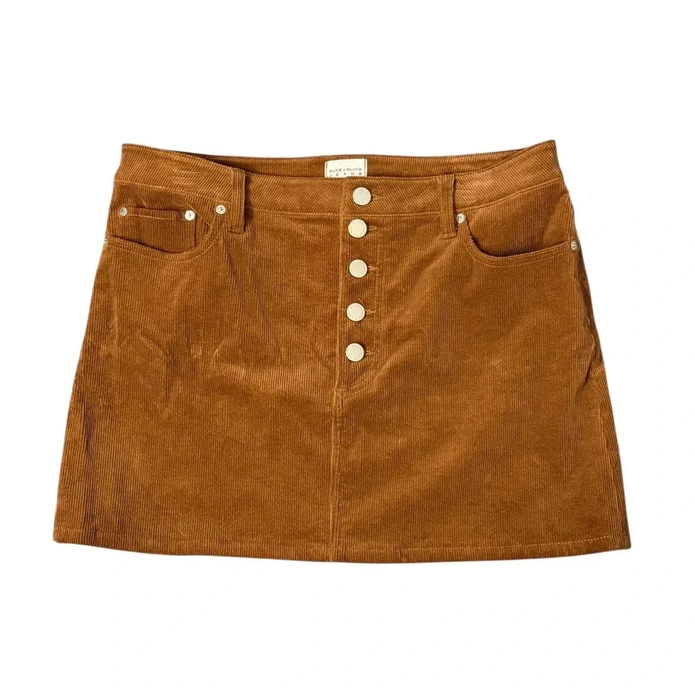 Alice + Olivia Joss  Brown Corduroy Button Fly Mini Skirt High‎ Waist Size 31